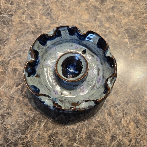 Handmade Other - Handmade Studio Pottery Ashtray Signed Blue & Brown Glazed Ceramic, 5"